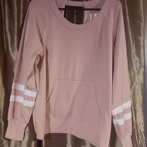 Target Pink Sweater with White Sleeve Stripes